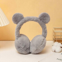 (grey) New Soft Plush Ear Warmer Antumn Winter Earmuffs For Kids Solid Color Cute Bear Earflap Outdoor Cold Protection Ear Cover