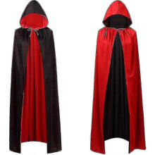(Black Red, 120cm) Halloween Fancy Dress Warm Reversible Cape for Vampire Witch Wizard