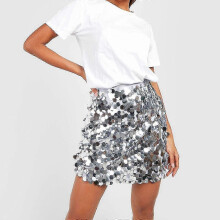 (silver, L) Sequin Bodycon Mini Skirt for Women Sparkly Skirt for Party Club Night Out