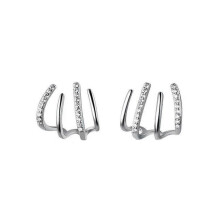 (Silver) Crystal Claw Stud Earrings for Women Silver Needle Piercing 1 Pair