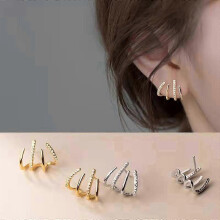 (Gold) Crystal Claw Stud Earrings for Women Silver Needle Piercing 1 Pair
