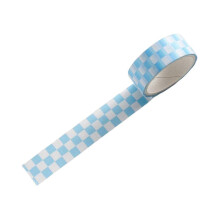 (Blue) 1 Roll Checkerboard Pattern Washi Tape Clear Print Removable Fade-Resistant Sticky Adhesive Paper Tape for Kids Scrapbooking