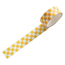 (Yellow) 1 Roll Checkerboard Pattern Washi Tape Clear Print Removable Fade-Resistant Sticky Adhesive Paper Tape for Kids Scrapbooking