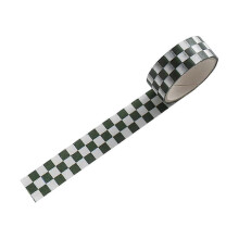 (Green White) 1 Roll Checkerboard Pattern Washi Tape Clear Print Removable Fade-Resistant Sticky Adhesive Paper Tape for Kids Scrapbooking
