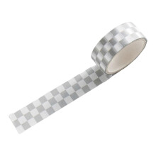 (Grey - White) 1 Roll Checkerboard Pattern Washi Tape Clear Print Removable Fade-Resistant Sticky Adhesive Paper Tape for Kids Scrapbooking