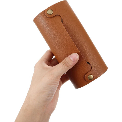 Camping Gas Tank Protector Brown Artificial Leather Canister Cover with Easy to Install Protective Function 2