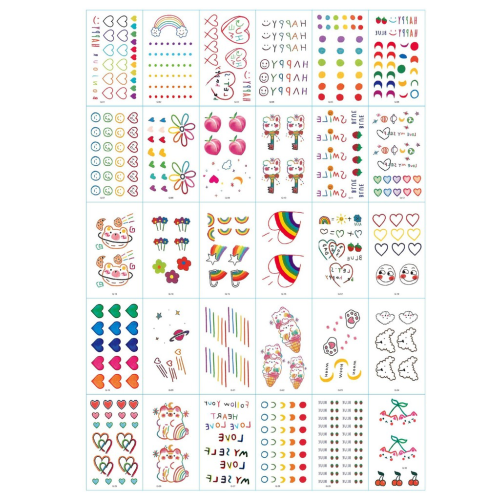 Rubbing - temporary tattoos 30 sheets with colorful motifs