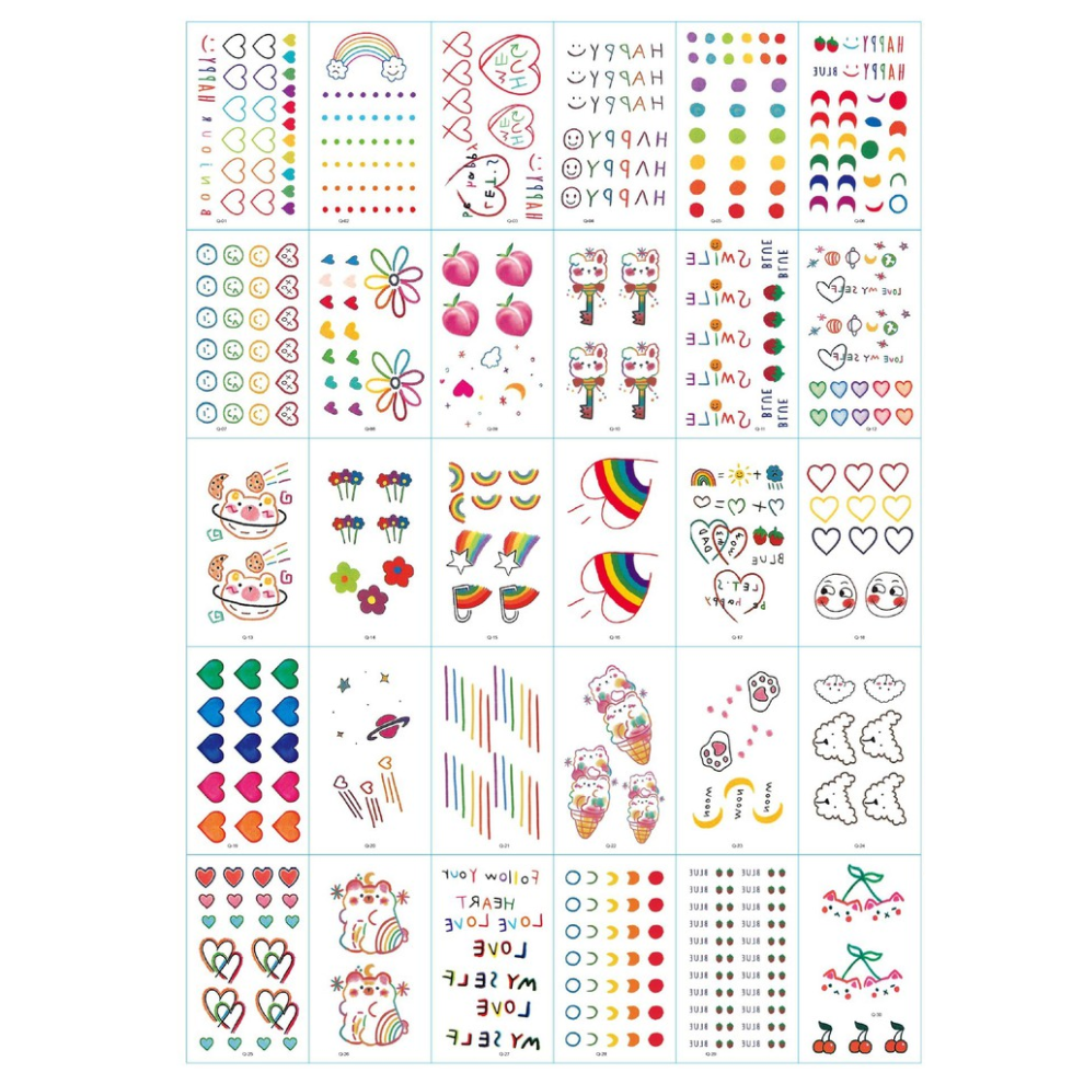 Inf Rubbing - Temporary Tattoos 30 Sheets With Colorful Motifs