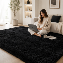 (200X290 CM, Black) Exrta Large Rugs Shaggy Living Room Rug Carpet