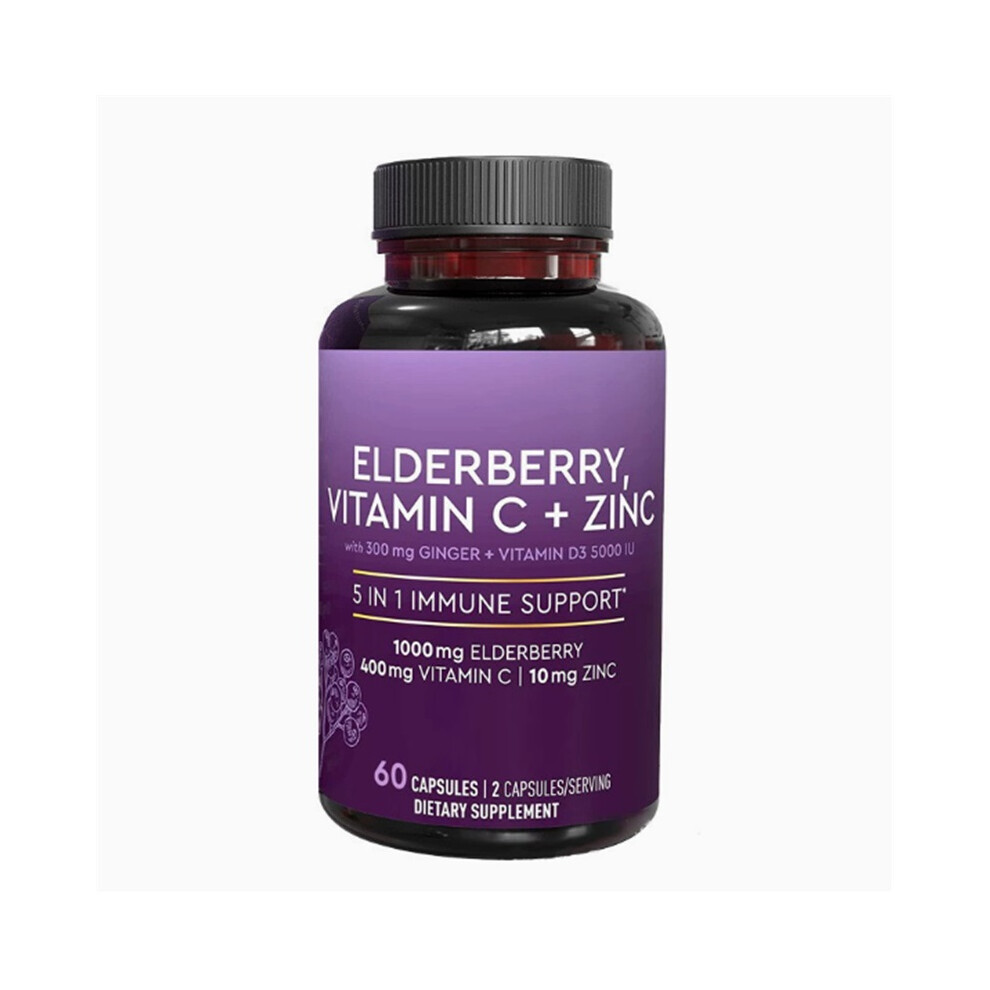 (1Pc) 1000mg Elderberry+Vitamin C,Zinc,VitaminD3 & Ginger & Immune Support 60 Capsules