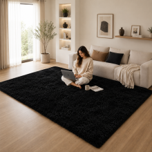 (BLACK, 200X290 CM) Extra Large Rugs Fluffy Shaggy Living Room Rug