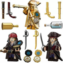 3PCS Gold Pirates of the Caribbean Minifigures Kids Toys Gifts UK Priority Delivery