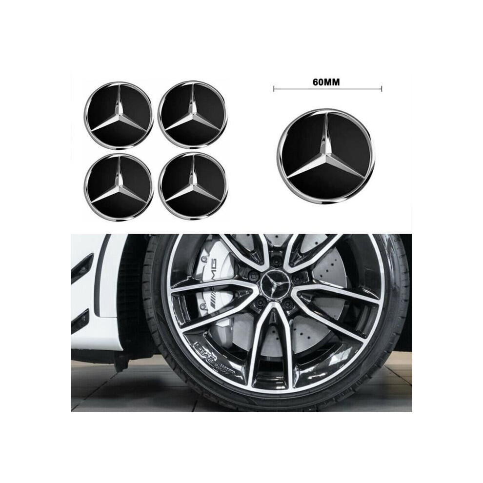 Set Of 4 Modified 60Mm Wheel Hubcaps For Mercedes Rims - Mercedes Benz Logo Black 6083684952159