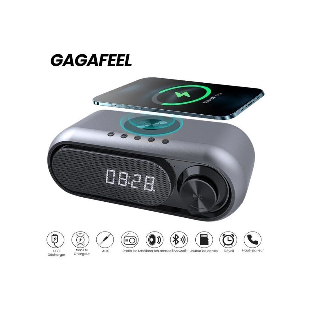 Gagafeel Alarm Clock Radio With Bluetooth Speaker And Wireless Charger - Gray Aihontai