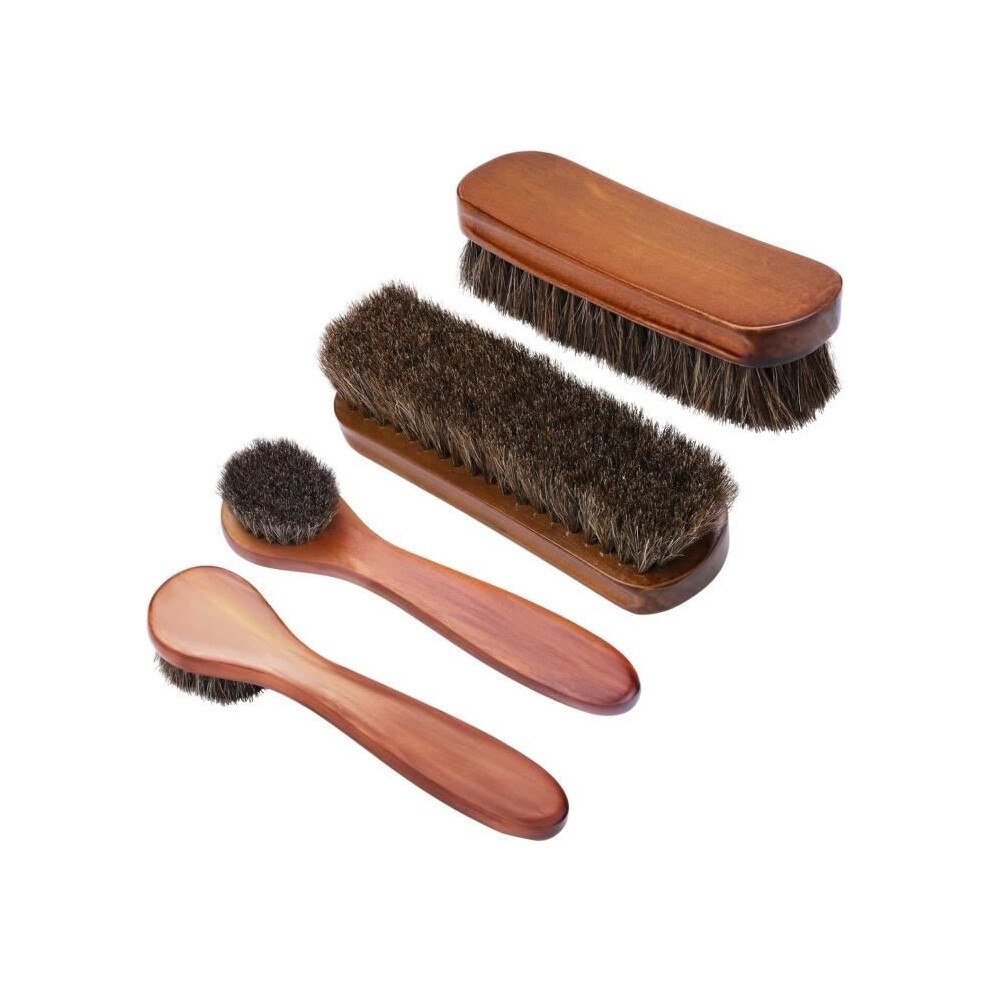 Aihontai Unisex Shoe Brushes Polish Wood Bristles Horsehair Cleaning Brush Dauber 4Pc Mixed