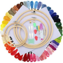 Komplettes Stickset für Anfänger, bestehend aus: 5 Stickrahmen aus Bambus, 50 farbenfrohen Garnen,