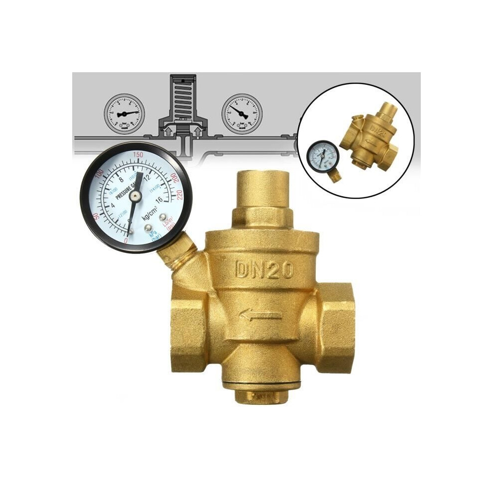 Tempsa - Dn20 Water Pressure Reducing Valve - Brass - Flow Gauge 0.1-0.8Mpa 9301941294871