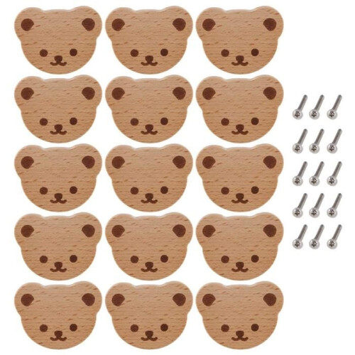 15 Furniture Knobs, Wooden Drawer Knobs, Wooden Cupboard Knobs, Bear Drawer Knobs for Children, Dresser, Drawers