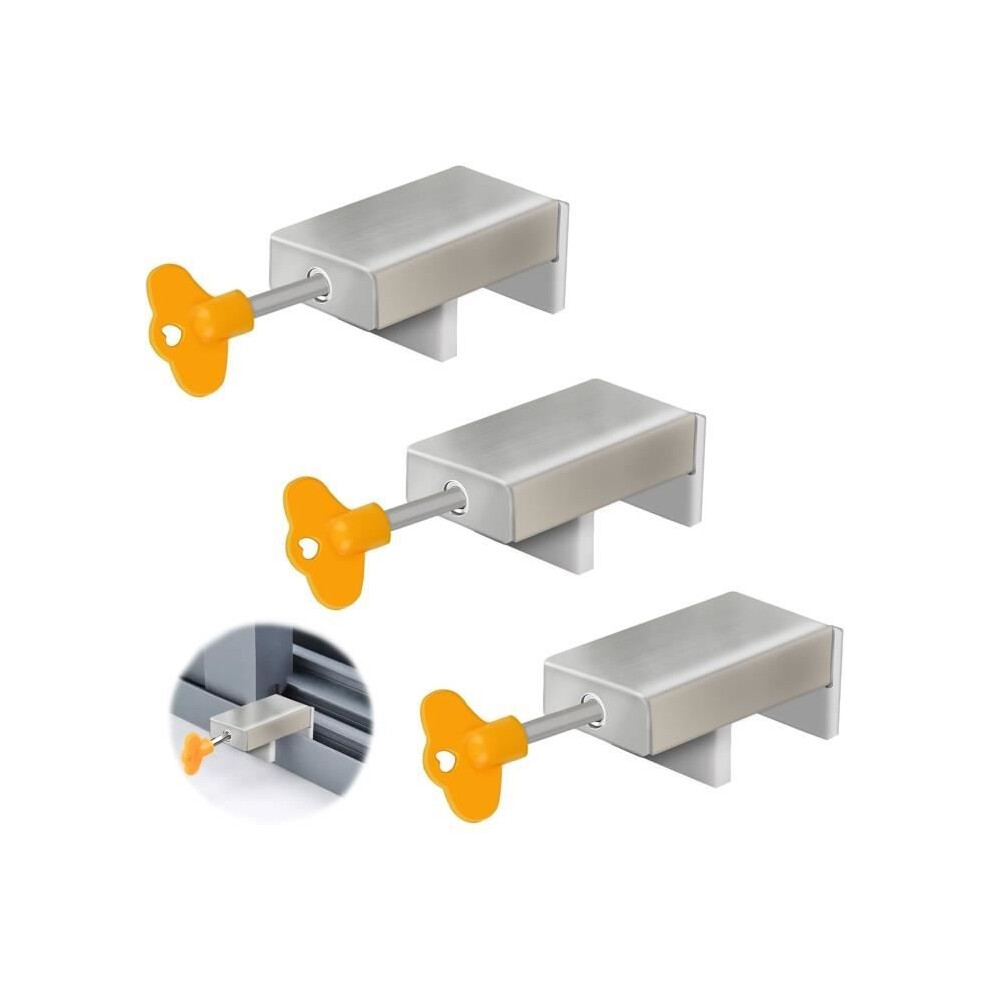 3-Piece Sliding Bay Window Lock, Sliding Window Lock, Child Safety Lock With Key, Sliding Window Stop 9301941296257