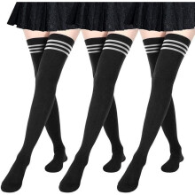Extra lange, oberschenkelhohe Kniestrümpfe für Damen, ideal für Sport und Cosplay, 3er-Pack