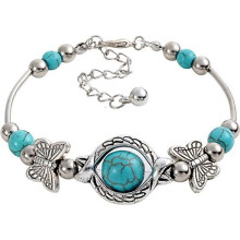 Sweet Turquoise Butterfly Antique Silver Colored Bracelet for Girls, Brilliant Jewelry Bracelet for Women, Exquisite Party Bracelet, New