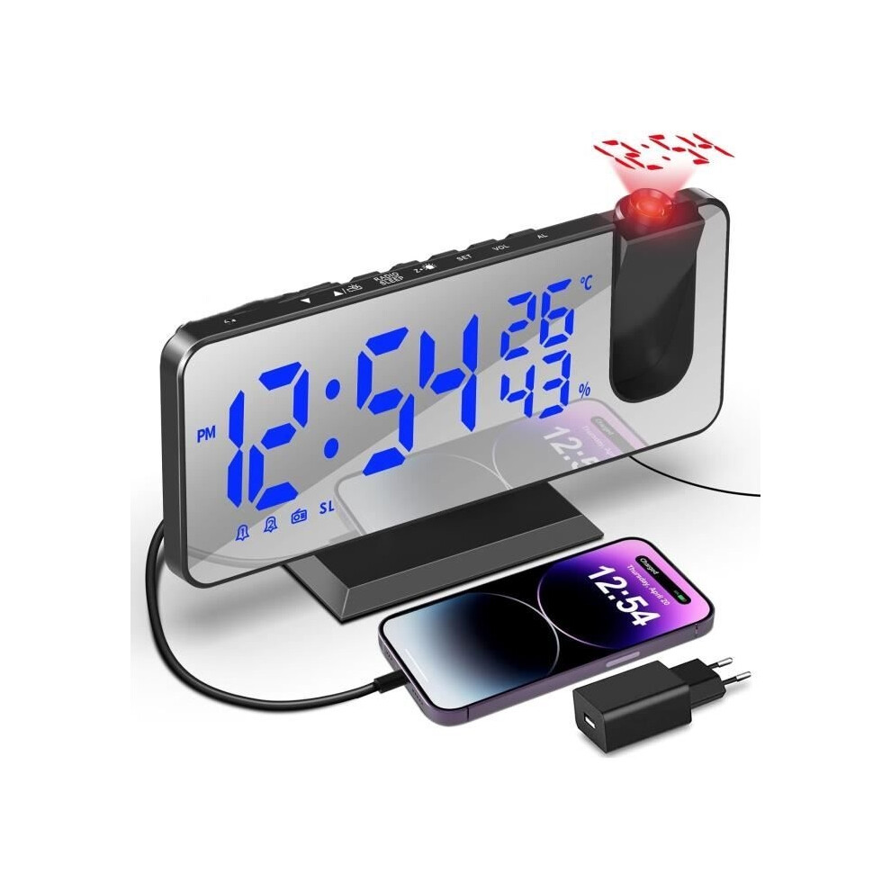 Aihontai Ceiling Projector Alarm Clock, Ceiling Projection Alarm Clock Radio, With 7.5 Inch Mirror Screen, Temperature Display, And Usb Port