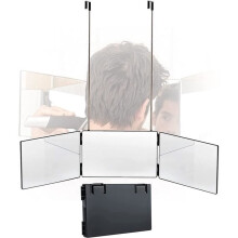 Dreiseitiger Klappspiegel mit Haken – Selbstgeschliffener Spiegel – Schwarz – Glas und ABS – 34 cm