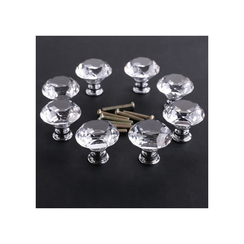 8Pcs 40Mm Clear Crystal Glass Knob Handle For Furniture Cabinet Cupboard Dresser 9301941301203
