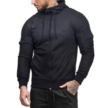 huadedu Herbst Winter Herren Langarm-Trainingsanzug mit Kapuze und Faltenwurf, Dunkelgrau