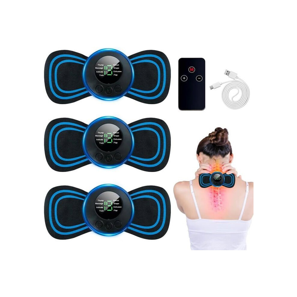 Aihontai 3-Piece Mini Portable Electric Massager Patch Set, 8 Modes, 19 Levels, Mini Cervical Massager, Cervical Massage Pads