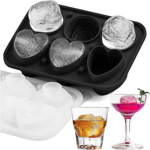 6-teilige Silikon-Eisform in Herz- und Rosenform Black
