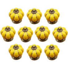 Drawer knobs - ZVD - 10 pieces - Ceramic - Yellow - Vintage and practical