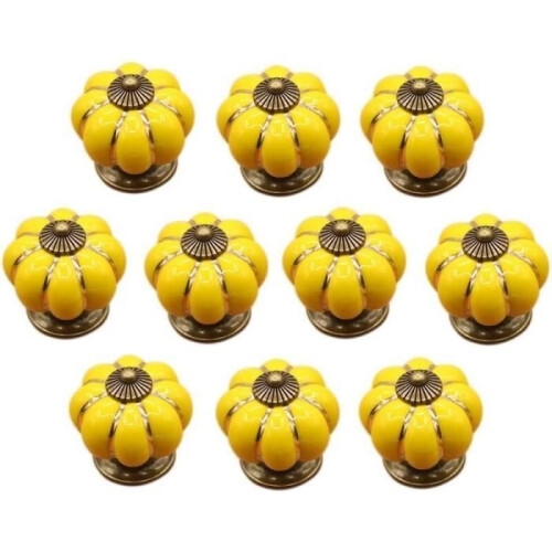 Drawer knobs - ZVD - 10 pieces - Ceramic - Yellow - Vintage and practical