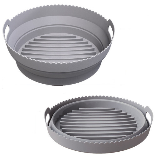 Sammenfoldelig rund Air Fryer silikoneform 20 cm Grey 20 cm
