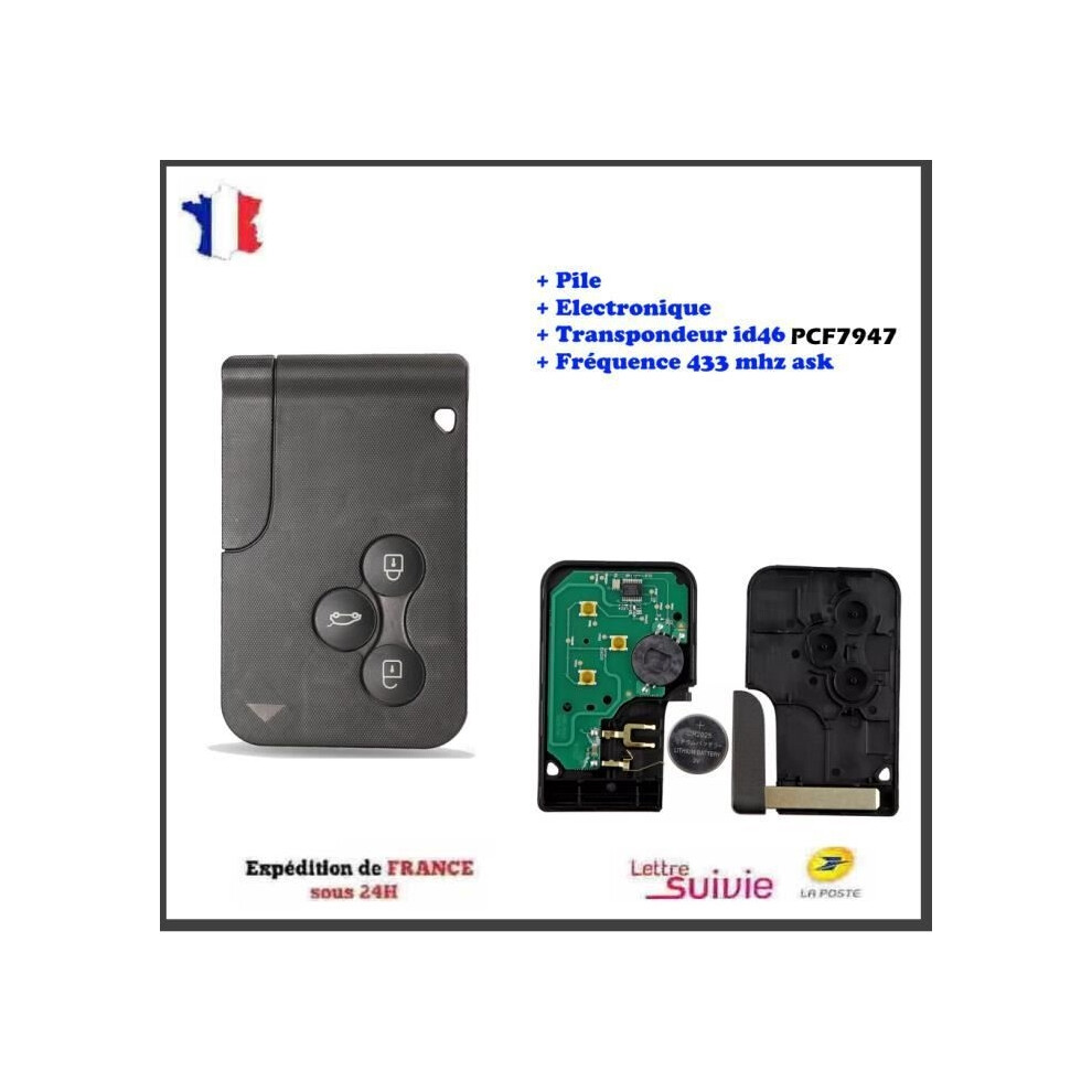 Blank Key Card Compatible Renault Megane 2 / Scenic 2 / Clio 3 Pcf7947 9301941307526