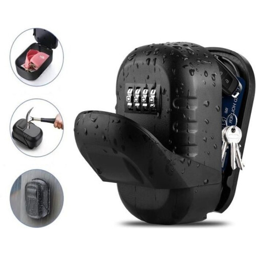 Secure outdoor key box, wall-mounted key box with 4-digit code, weather-resistant, zinc alloy