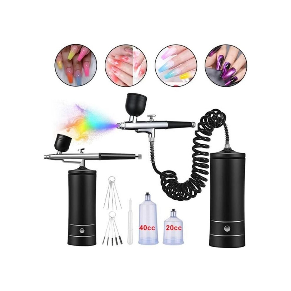Airbrush Kit With Compressor, Cordless Portable Spray Gun For Nails, Paint, Makeup, Cookies (Black) 9301941314784