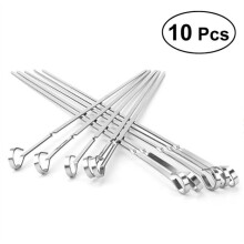 10-teiliges Set aus flachen Grillspießen aus Edelstahl, wiederverwendbar, 45 cm
