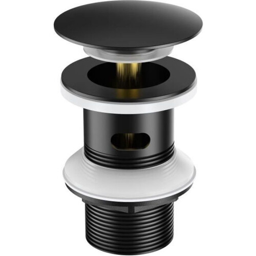 Black Basin Waste with Overflow, Automatic Pop-up Waste in Stainless Steel - AURALUM