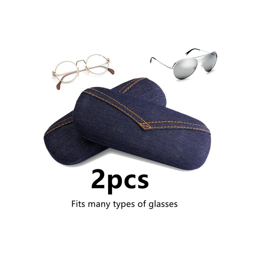 Aihontai Glasses Case, Portable Denim Fabric Reading Glasses Case, Rigid Myopia Glasses Case, Sunglasses Case Bag, Blue