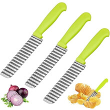 3-teiliger, wellenförmiger Obst- und Gemüseschneider, Kartoffelschneider aus Edelstahl, multifunktionaler Kartoffelschneider mit Griff