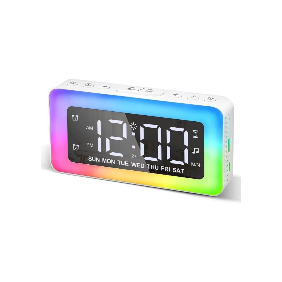 Aihontai Uverbon Digital Alarm Clock, Rgb Color Alarm Clock, Dual Alarm With Weekday/Weekend Days, Usb Charging Port, Snooze, Extra Loud