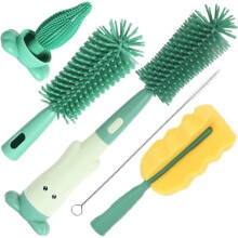4-in-1 Silicone Baby Bottle Brush Set with 2 Bottle Cleaning Brushes, Nipple Brush, and Straw Brush