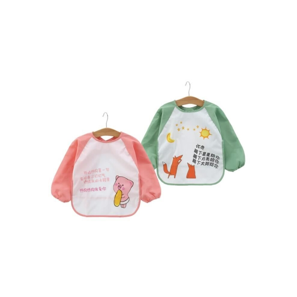 Aihontai Baby Long Sleeve Bibs, 2-Piece Set, Unisex Waterproof Bibs, Long Sleeve Bibs, For Feeding, Toddlers 6 Months To 3 Years