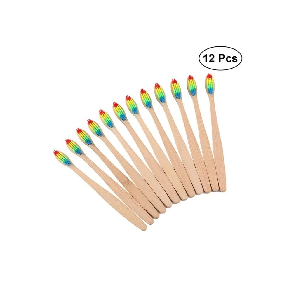 Aihontai 12 Pcs Natural Bamboo Toothbrush Eco-Friendly Organic Biodegradable Wooden Toothbrush With Iridescent Bristle Nylon