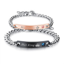 2 Piece Stainless Steel Link Bracelet, Silver, Black, Pink, Curb Chain, Men's and Women's Couple Bracelets