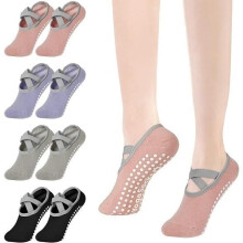 4er-Set rutschfeste Yoga-Socken – ZGEER – Damen – Baumwolle – Verschiedene Farben – Grau