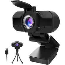 1080P Webcam mit Mikrofon und Abdeckung, Plug-and-Play Full HD 1080P mit Stativ, für Videoanrufe, Studium, Konferenzen usw.