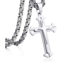 Cross pendant necklace for men and boys, stainless steel, gold and silver chain, 22, 24, 26, 28, 30 inches (15")