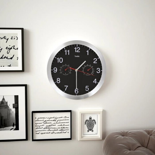 vidaXL Quartz Wall Clock Hygrometer Thermometer Black Kitchen Clock 50624